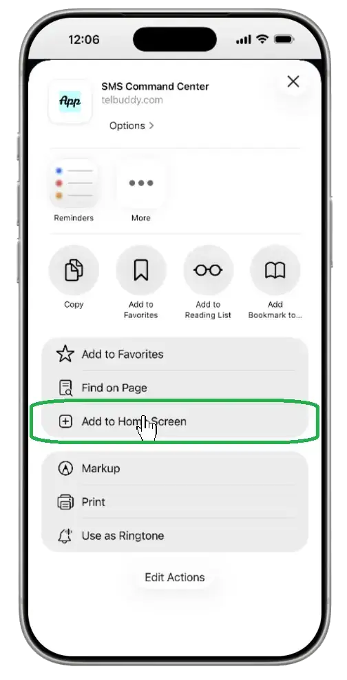 Click the add to home screen button