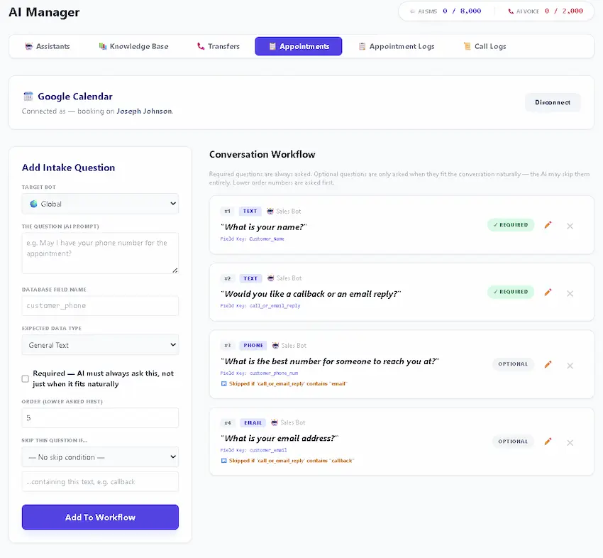 TelBuddy AI appointment booking, connected to Google Calendar