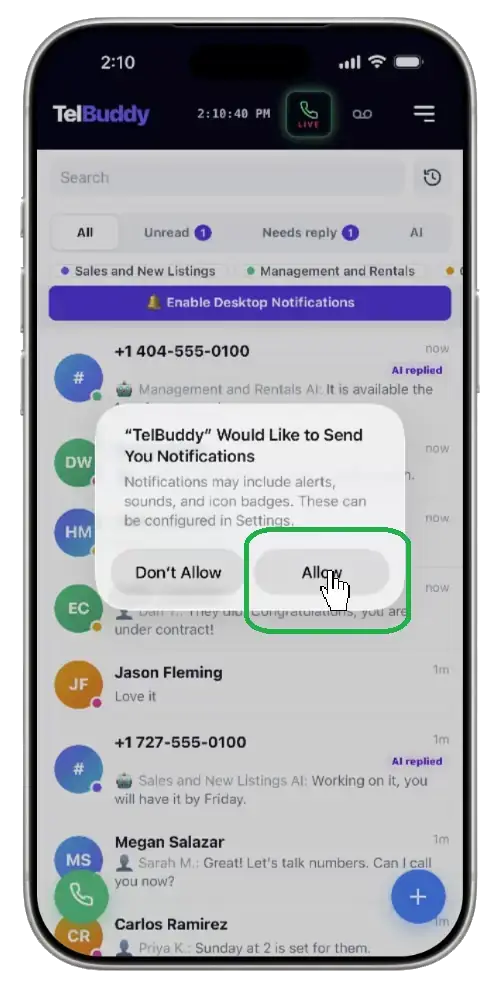 Allow to Enable notifications on TelBuddy webapp
