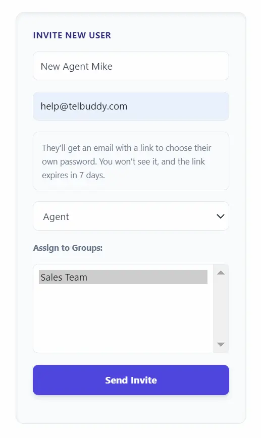 Sending a team invite from System Manager