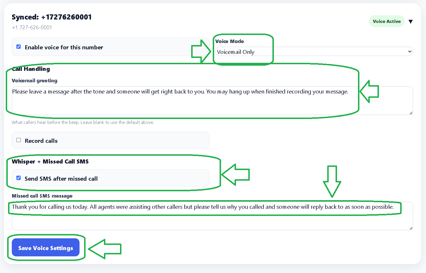 Voicemail Only setup in Voice Settings