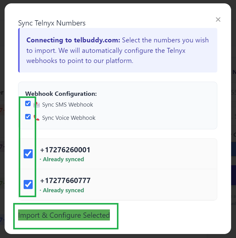 The Sync from Telnyx window