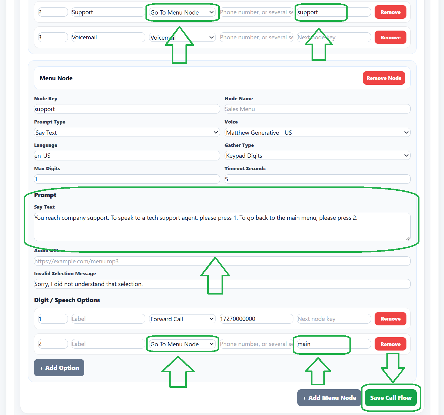 Fill in the second node details and save