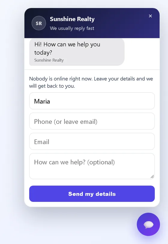 The contact form in the widget