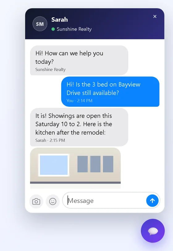 A chat with a photo from the team