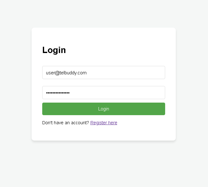 TelBuddy login screen