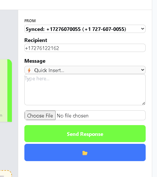 Reply panel with number selector and quick insert templates