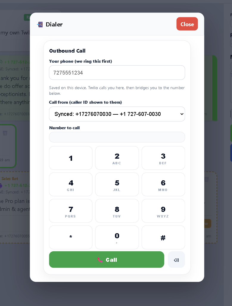 Outbound dialer with keypad