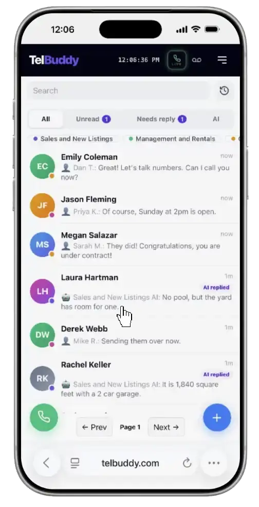 The TelBuddy Inbox Screen