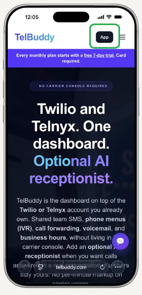 The TelBuddy Home Screen